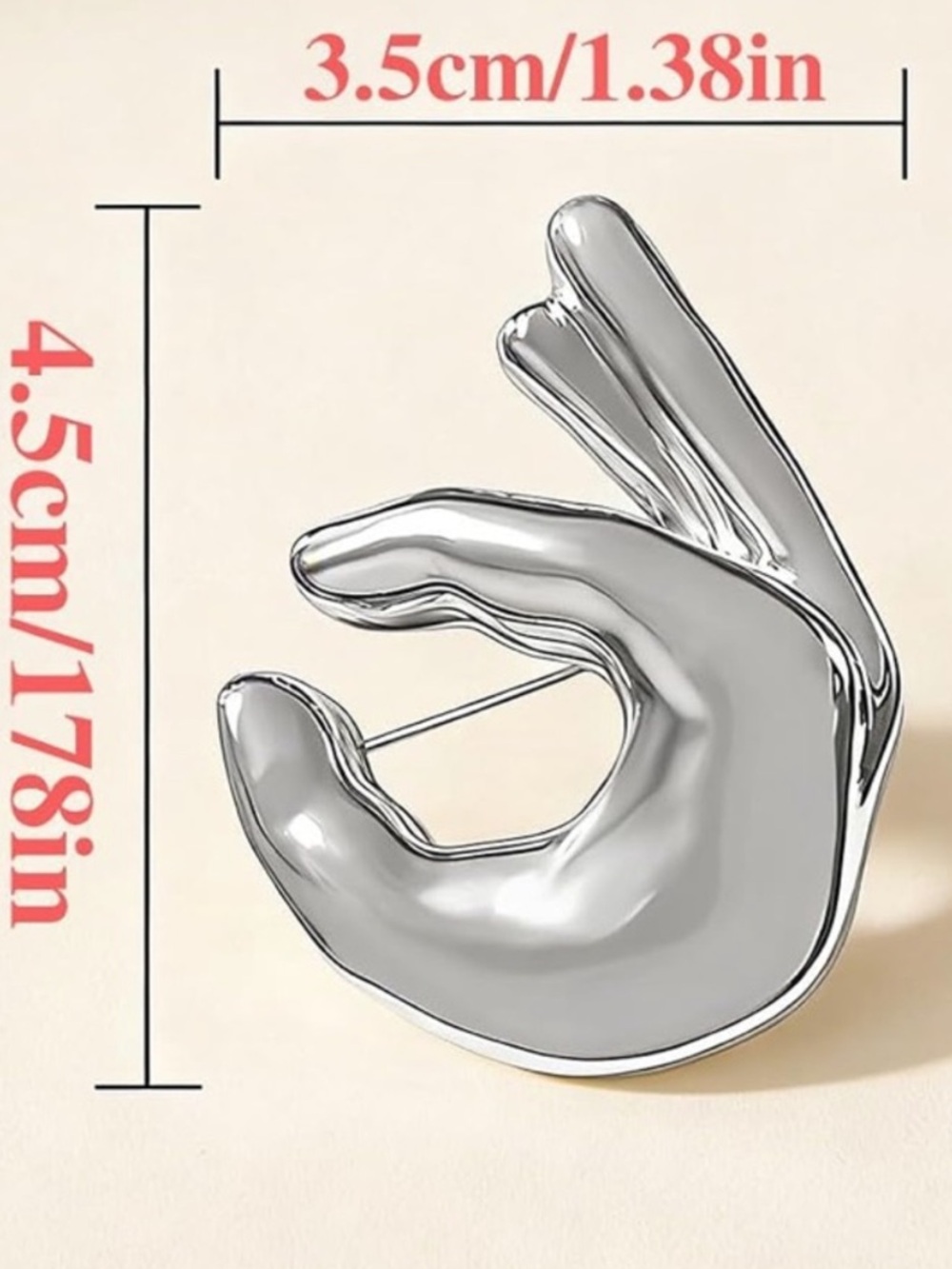 Silver Hand-Shaped Brooch Pin - Picture 4 of 4